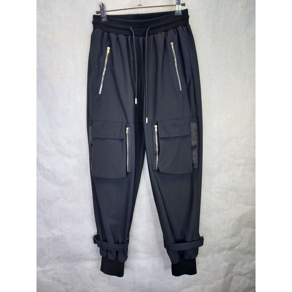 Meinvqiaoti Jogger Cargo Pants Women's S Black Zip Pockets Adjustable Ankle Goth